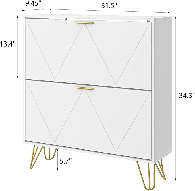 Tradare White Shoe Cabinet Storage for Entryway, Set of 2, Narrow Shoe Cabinet with 2 Flip Drawers,Freestanding Organizer with Fluted Panel for Living Room, Bedroom, Hallway, Closet