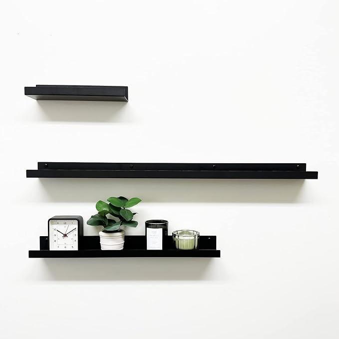 Mitus Floating Display Shelf - Wall Mounted - Modern Industrial Metal Channel Ledge Black, 12 inch