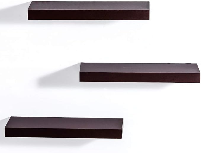 AHDECOR Floating Wall Mounted Shelves, Set of 3 Display Ledge Shelves Wide Panel for Bedroom Office Kitchen Living Room, 5.9" Deep, Espresso Brown