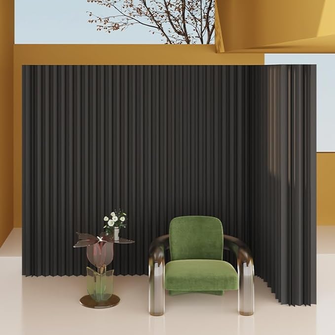 Paper Room Divider, Folding Black Privacy Screens, Decorative Enterprise Office Temporary Divider Wall,Indoor Folding Portable Partition Screen for Home Dorm Office Studio Exhibition Store