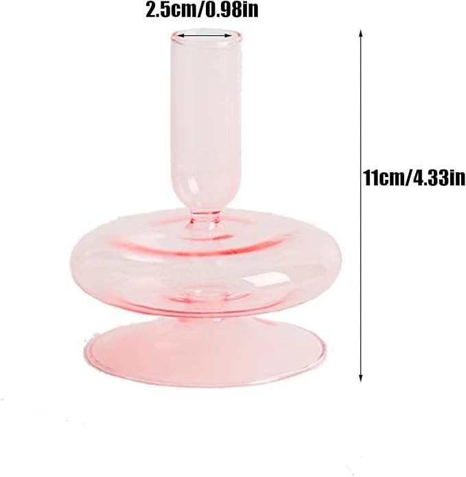 Glass Candlestick Holders Colorful Glass Taper Candle Stand Modern Elegant Candle Stick Candle Holder Glasses Vase Decor for Home Party Centerpiece(Pink A)