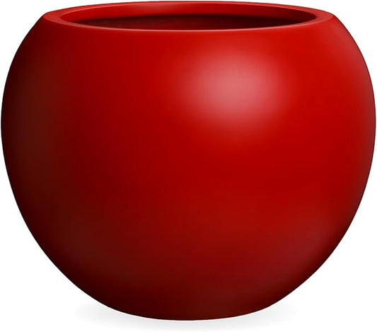 KUTE NEST 9.7"H x 12"D Premium Red Fiberstone Round Planter with Drainage Hole, Chinese & Lunar New Year Home Decor Pot, Smooth Finish, Weather Resistant Indoor & Outdoor, 2 Coco Mats (7.8" Opening)