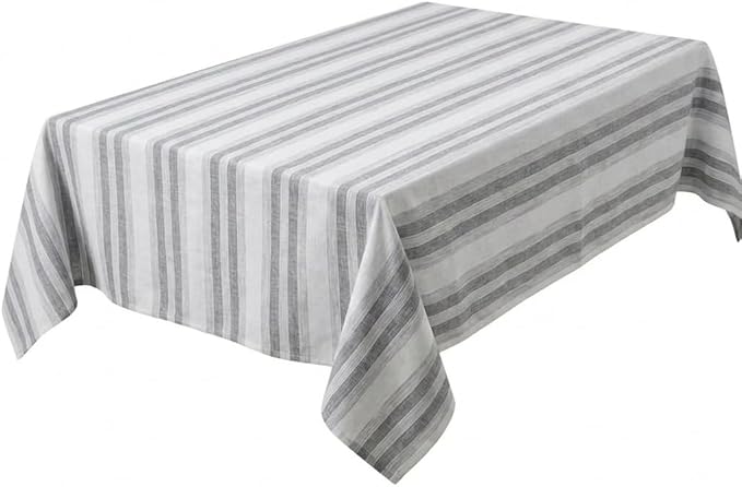 Urban Villa Tablecloth Curtis Stripes Table Cloth Tabletop Cover Kitchen Dining Tablecloth 100% Cotton Great Parties Wedding Holiday Rectangle 60X84 Inches 6-8 Seats Table Cloth - Ivory Stripes