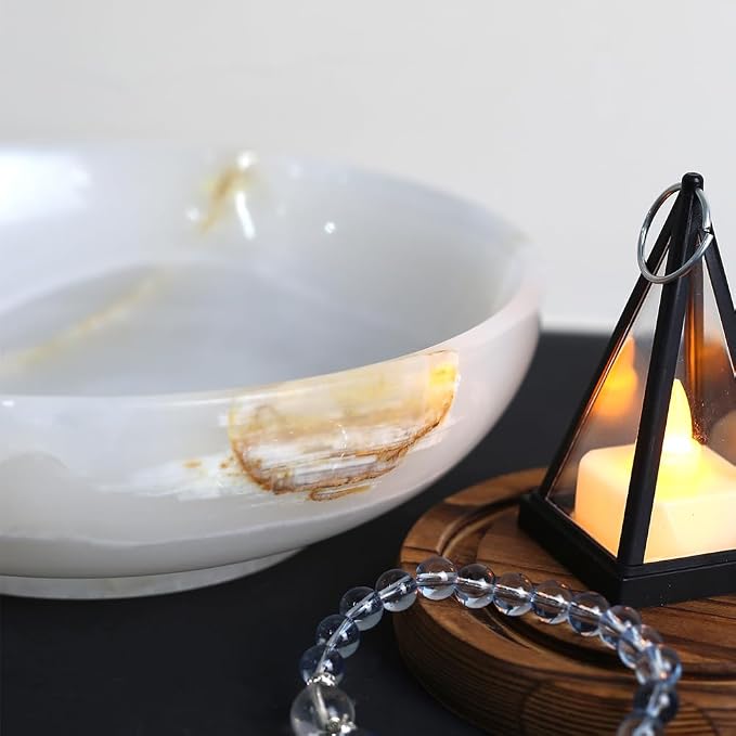 Luxury Decorative Marble Bowl for Home Decoration, White Onyx Key Bowl for Entryway Table, Catchall for Coins, Change, Candy, Organizer Marble Tray