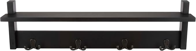 Lavish Home Coat Rack with Shelf - Wall Mount Shelf with 4 Hooks for Purses, Jackets and Keys - Coat Rack for Entryway, Mudroom, or Hallway (Black)