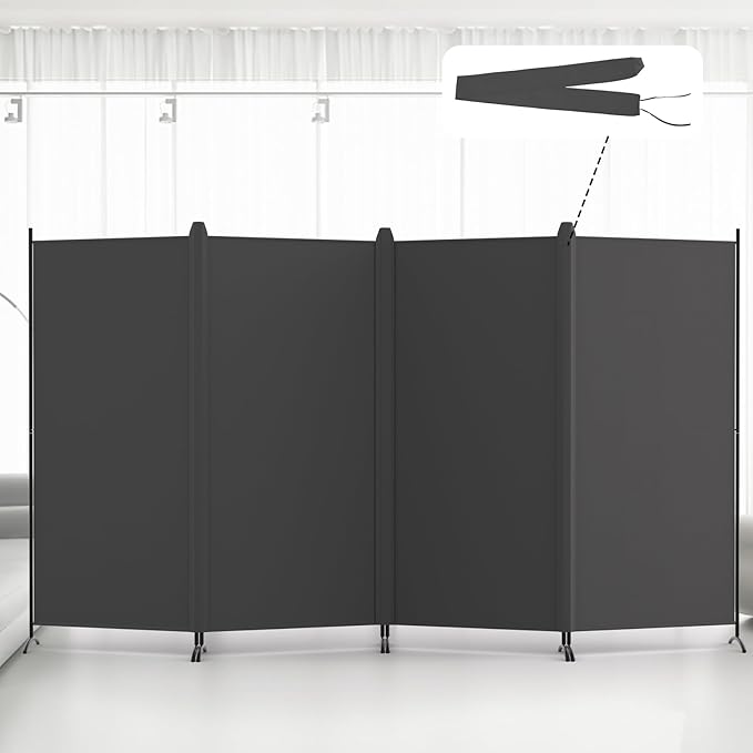 Kokorona 4 Panel Room Divider, 6FT Tall Folding Privacy Screen Wall Dividers, Portable Privacy Screen Freestanding Room Divider for Room Separation, Included - Cover Strips, Grey, 136''W x 71''H