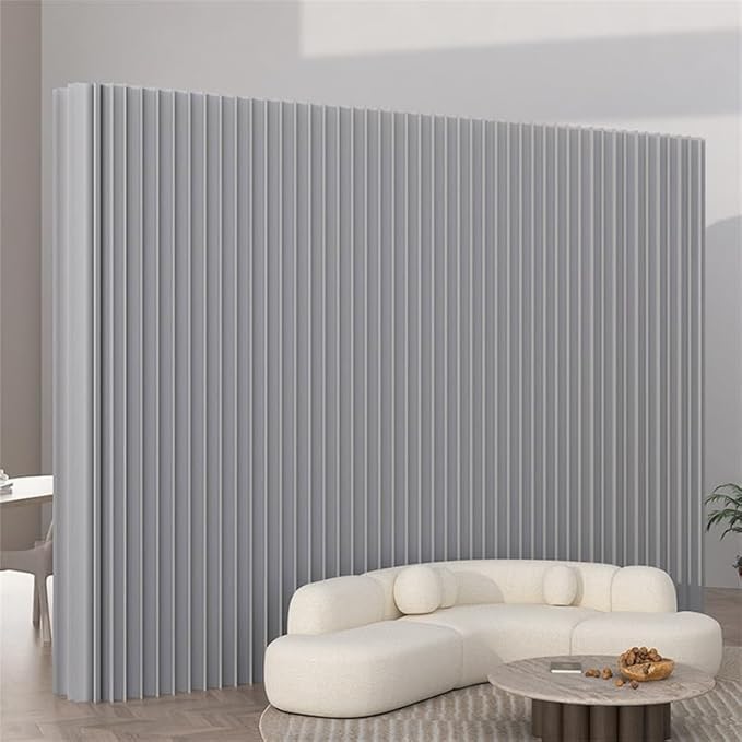 Portable Paper Room Divider Wall, Enterprise Office Retractable Temporary Partition Wall, Indoor Folding Rooling Privacy Screen for Room Separation, Grey