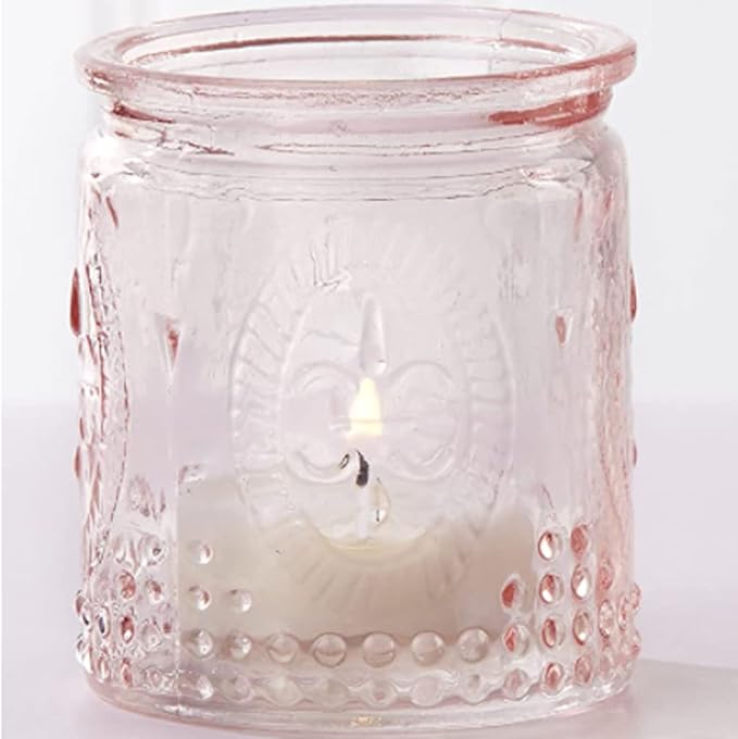 Kate Aspen Tea Light Holder - 24PCS - Vintage Glass Tealight Candle Holders, Perfect Wedding Favor, Bachelorette Favor or Bridal Shower Favor - Pink