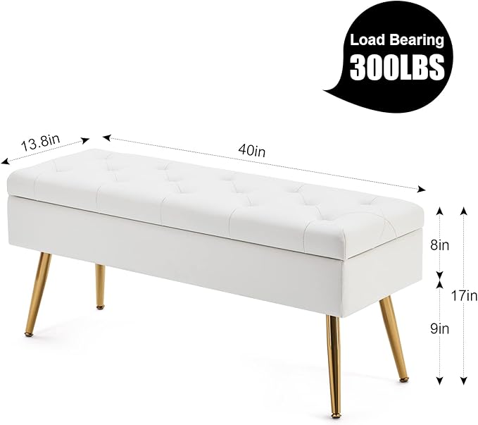 White Leather Bench for Bedroom Storage Ottoman Bench with Storage End of Bed Bench