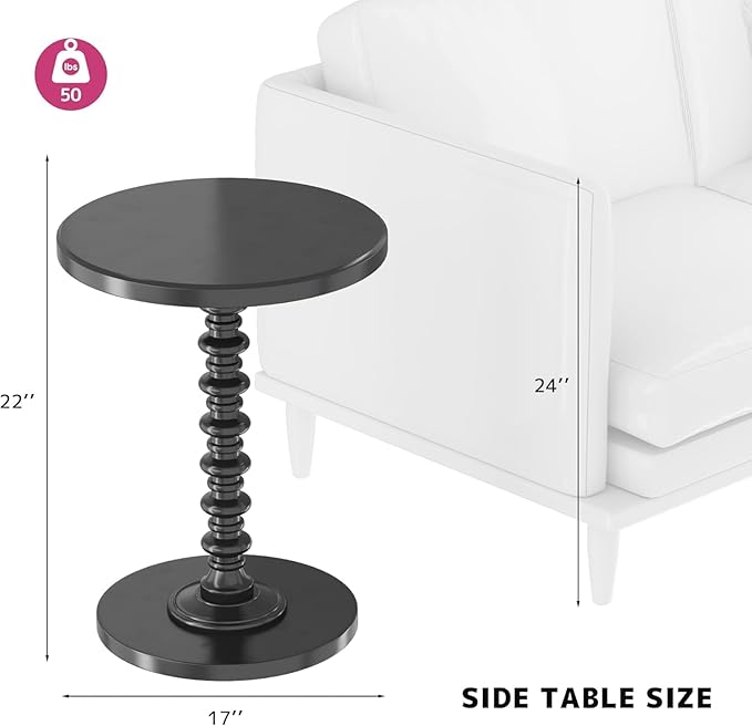 WILLIAMSPACE Round Pedestal Table Wood Side Table, Accent Martini Table Drink Table Coffee Tea End Table for Small Spaces Living Room Bedroom Patio, 17" x 17" x 22"H (Black)