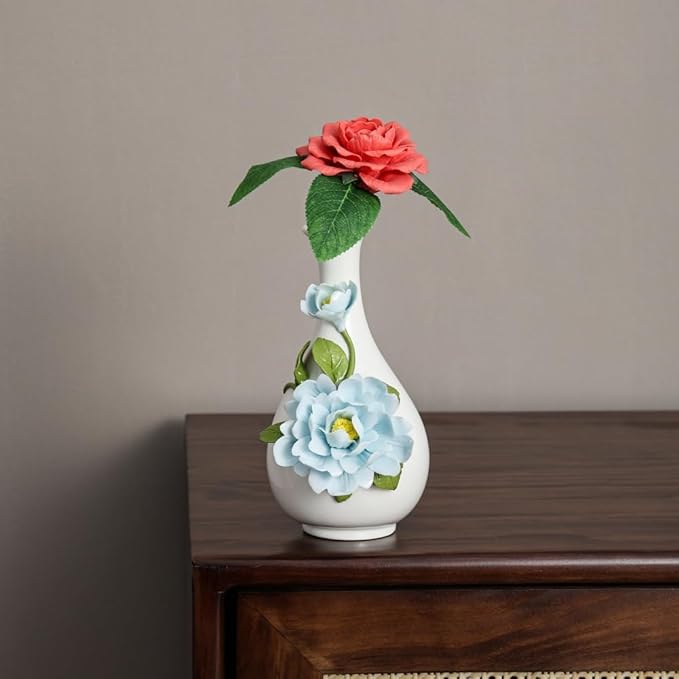 Ceramic Flower Vase Home Decor,Handmade Flowers Ceramic Aesthetic Flower for Home,Living Room,Dining Table,Farmhouse,Office Decor,Bedroom,Table and Kitchen Shelf (Blue, Style B)