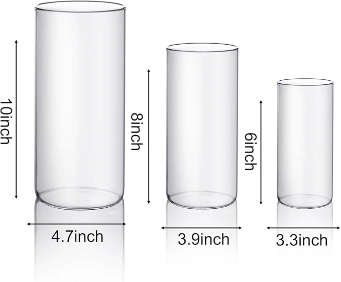 PHOSPHOR Hurricane Candle HoldersFor Pillar Candle Clear Glass Cylinder Centerpieces Vases Table Decoration Centerpiece Floral Room Decor Clear Seeded Bubbles Living Dining Kitchen 3 Pieces