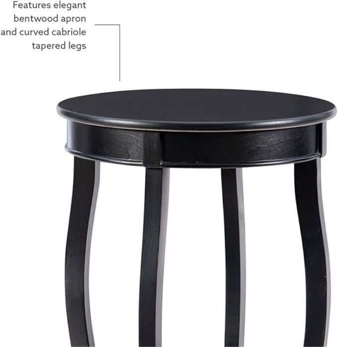 BOWERY HILL Round Wood End Table with Shelf, 18.5 x 24 in, Black Finish, MDF and Pine Wood, Bentwood Skirt, Contemporary Accent Table for Living Room or Bedroom