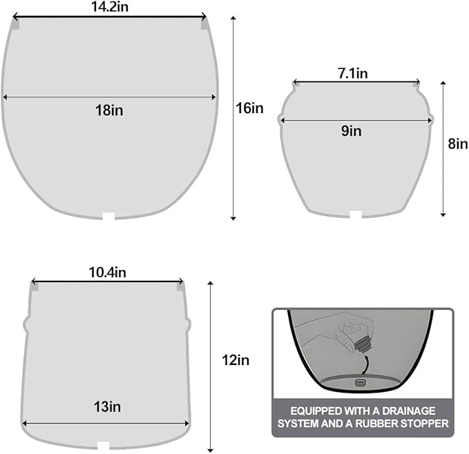 Craft flowerpots 18"+13"+9" Dia Round Concrete Planter Set of 3 Large Outdoor/Indoor Planter Pots Containers with Drainage Holes and Rubber Plug for Home Garden (White, Large)