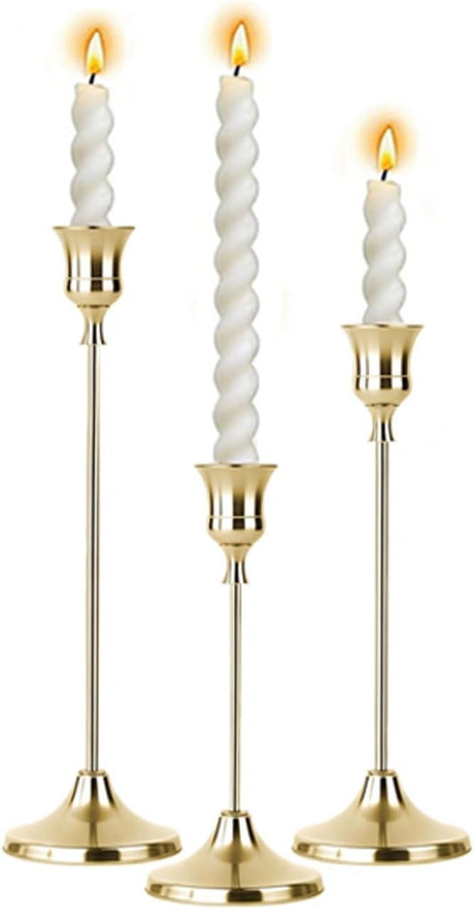 1 Sets Candle Holder Gold Candlestick Holders - HearthLume Vintage Modern Metal Taper Candle Holders, Decorative Centerpiece for Table Mantel, Wedding Kitchen Home Decor, Wedding Gift,3Pcs