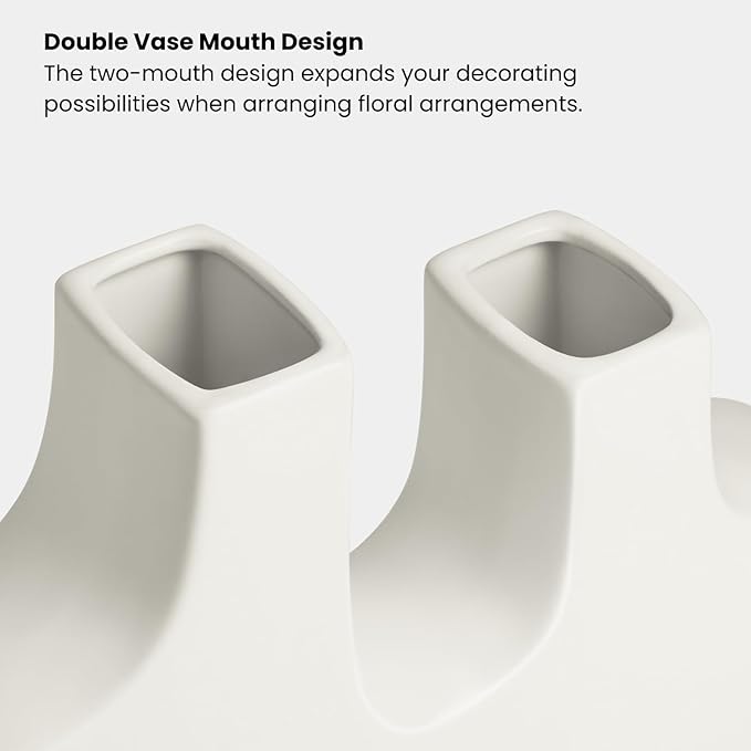 Torre & Tagus Matte White Ceramic Vase for Flowers (2 Vase Openings)