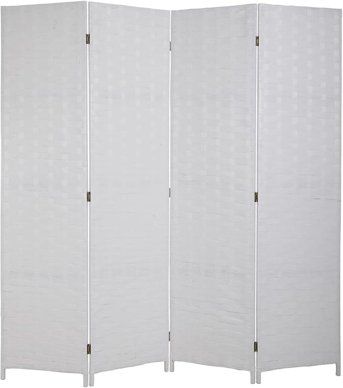 Room Dividers and Folding Privacy Screens 4 Panel 6 ft Foldable Portable Room Seperating Divider, Handwork Wood Mesh Woven Design Room Divider Wall, Room Partitions and Dividers Freestanding, White