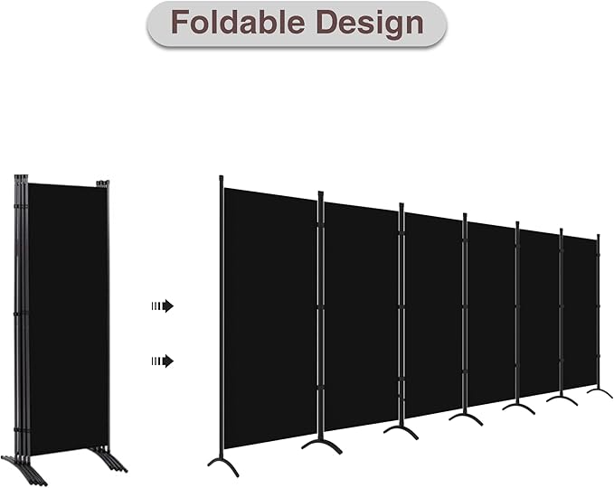 Room Divider, 6 Panel Room Dividers and Folding Privacy Screens, 6FT Partition Room Office Wall Divider for Separation 200" W Fabric, Portable Freestanding Room Divider Wall (Black)