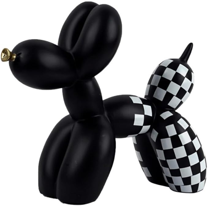 Cute Resin Dog Statue Decorations are Suitable for Modern Desktop Decoration, Home, Bedroom, Living Room, and Office Decoration (Black Chessboard)