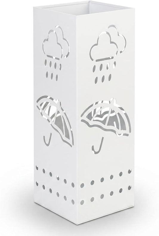 BEWBBAT Metal Umbrella Stand for Entryway, 6 x 6 x 17 Inch White Square Umbrella Organizer Bin, Free Standing Umbrella Holder,Walking Sticks, Home Office Decor