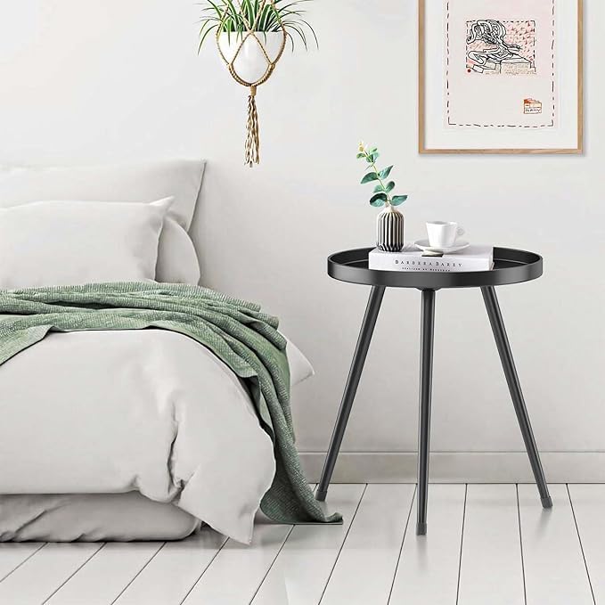 SYQ Round Metal Side Table Small End Table for Indoor Outdoor, Mid Century Modern Decor, Simple Circle Accent Table for Living Room Bedroom Bathroom Office All Matte Black