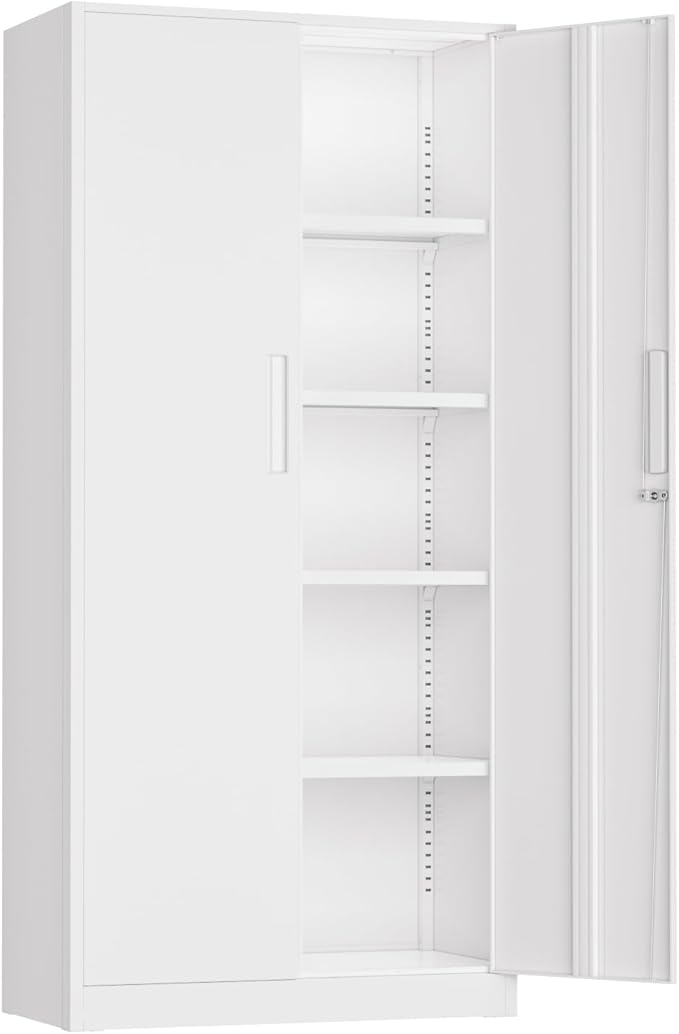 INTERGREAT White Metal Storage Cabinet, 72" Locking Steel Cabinets with 2 Door and 4 Adjustable Shelves, Tall Metal Cabinet for Home Office, Garage, Warehouse
