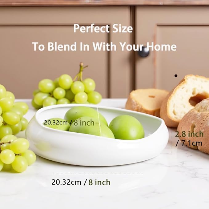 Decorative Bowl Free-Form Rim Glazed Ceramic Fruit Bowl for Kitchen Counter Ceramic Dining Room Table Centerpiecekey Bowl for Entryway Table|Dishwasher & Microwave Safe
