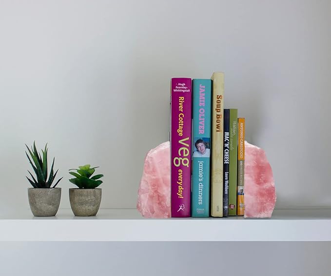 Natural Rose Quartz Bookends Decorative Crystal Book Ends Pink Stone Heavy Duty Gemstone Bookend 1 Pair 3-4 LBS