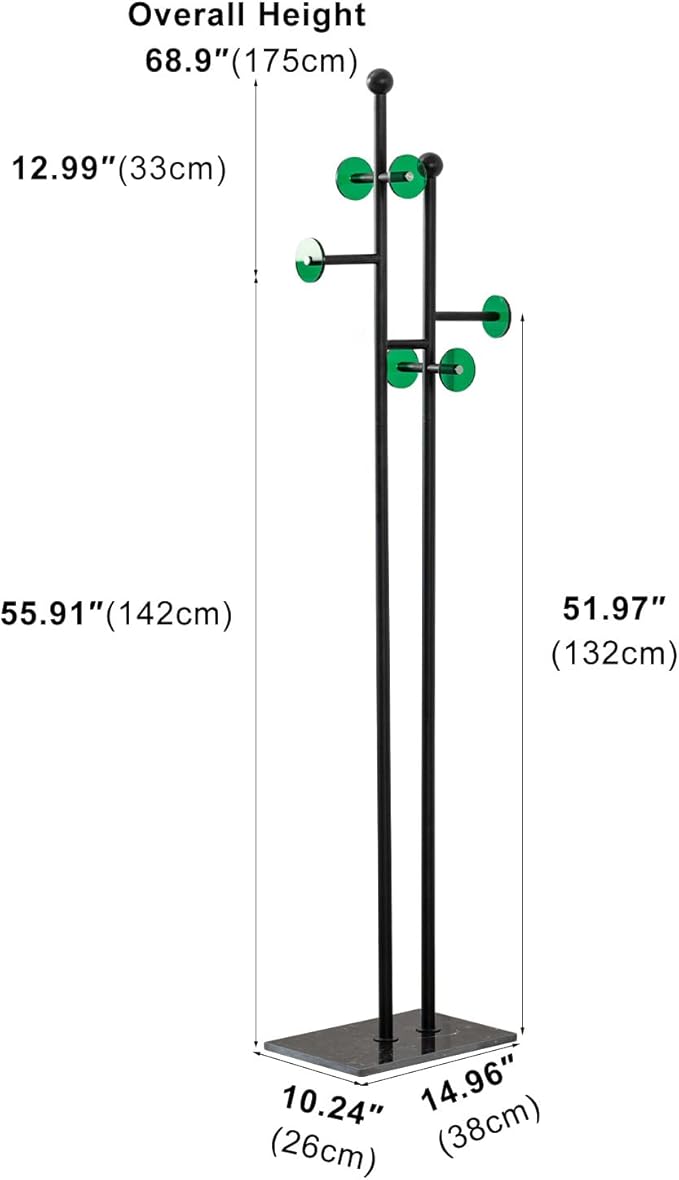 JIAYUEJU Free Standing Coat Rack with Marble Base & 8 Hooks Heavy Duty Clothes Rack for Entryway Bedroom Living Room Hotel 14.96 x 10.24 x 68.9 Inches (Black)