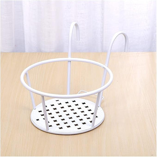 1 PCS Iron Art Hanging Baskets Flower Pot Holder, Holder Plant Holder Over The Rail Metal Fence Planters for Patio Balcony Porch or Fence (1pcs White)