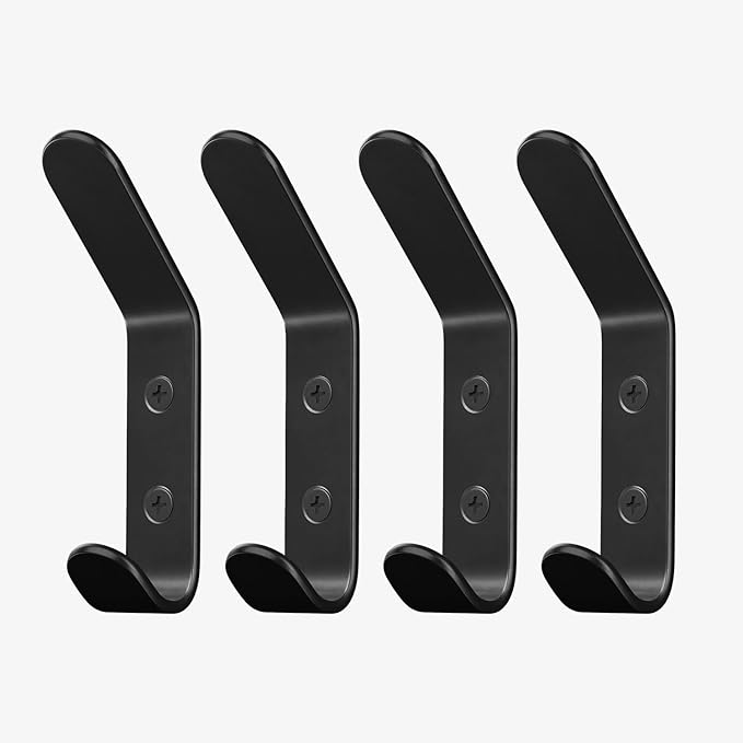 Homeforia Wall Coat Hook Rack - Set of 4 - Black Metal Hooks for Hanging Coats - Hat Hooks - Hat Hangers for Wall