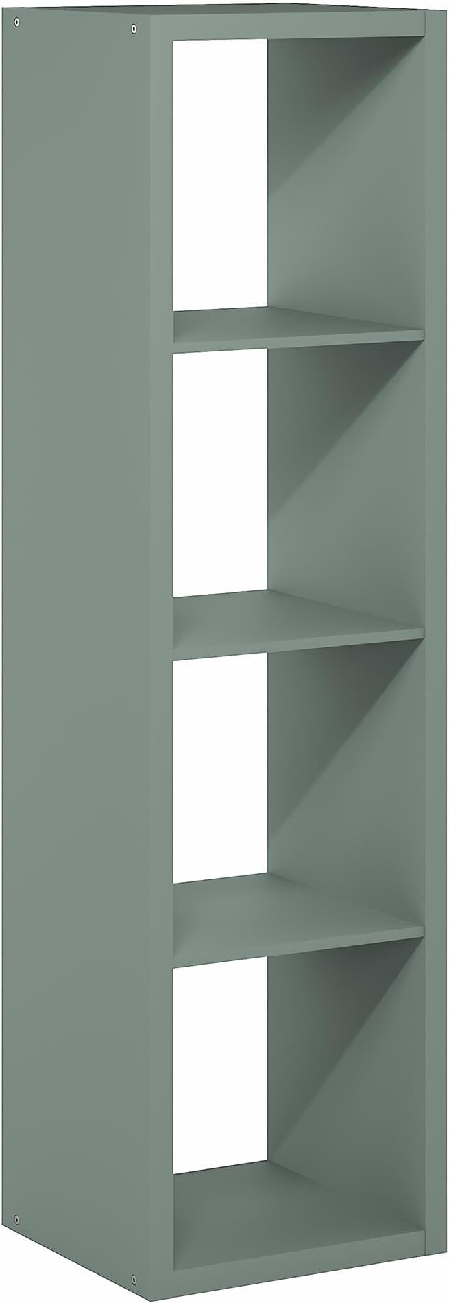 Furinno Cubicle Book Shelf, Vertical 4-Cube Bookshelf, Extra Thick Horizontally & Vertically Reversible Bookcase with Open Back, 14.6" x 16" x 58", for Living Room, Bedroom, Home Office, Sage Green