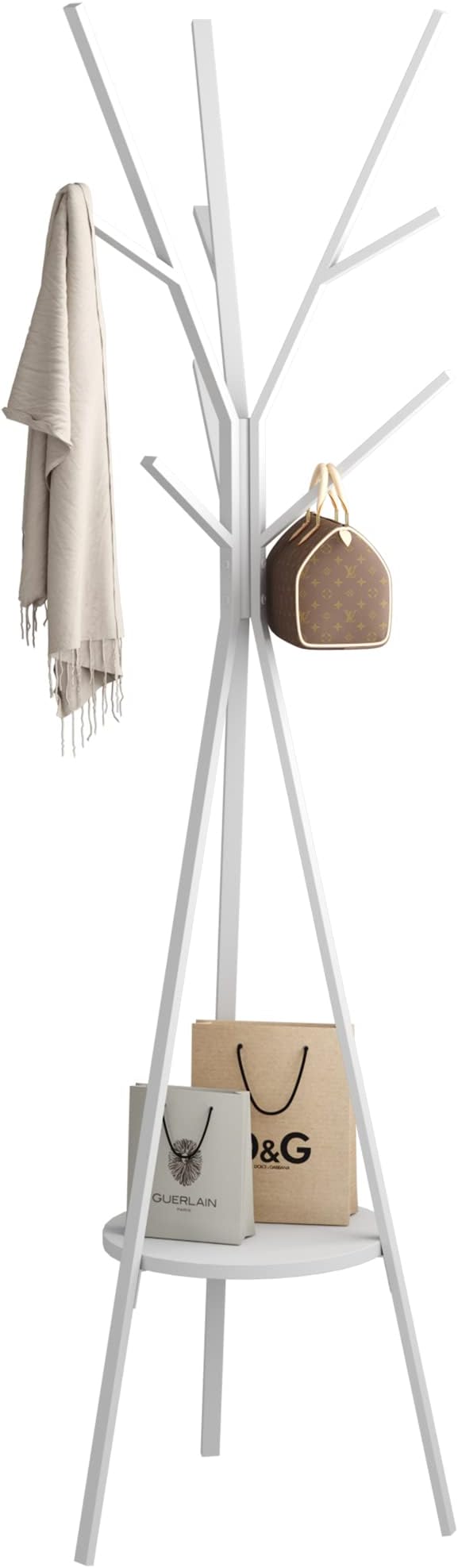 HOME BI Coat Rack Hat Stand Free Standing Display Hall Tree Metal Hat Hanger Garment Storage Holder with 9 Hooks for Clothes Hats and Scarves in White,17.72" Wx17.72 Dx70.87 H