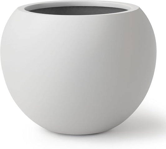 KUTE NEST 9.7" H x 12" D Premium Globo Fiberstone Round Planter with Drainage Hole, Weather Resistant for Indoor & Outdoor Use, Included 2 Extra Coco Mats (Light French Gray, 7.8" Pot Opening)