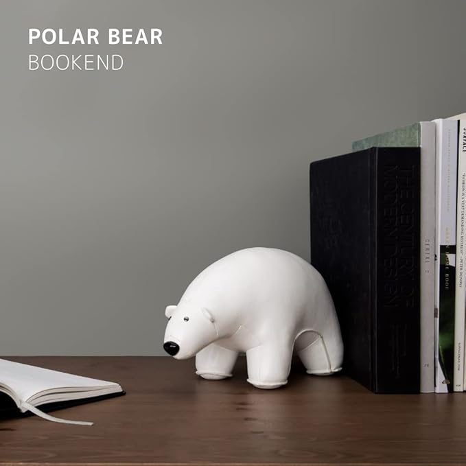 zuny, Classic Series Bookend White for Shelves, Office Decorative- Polar Bear