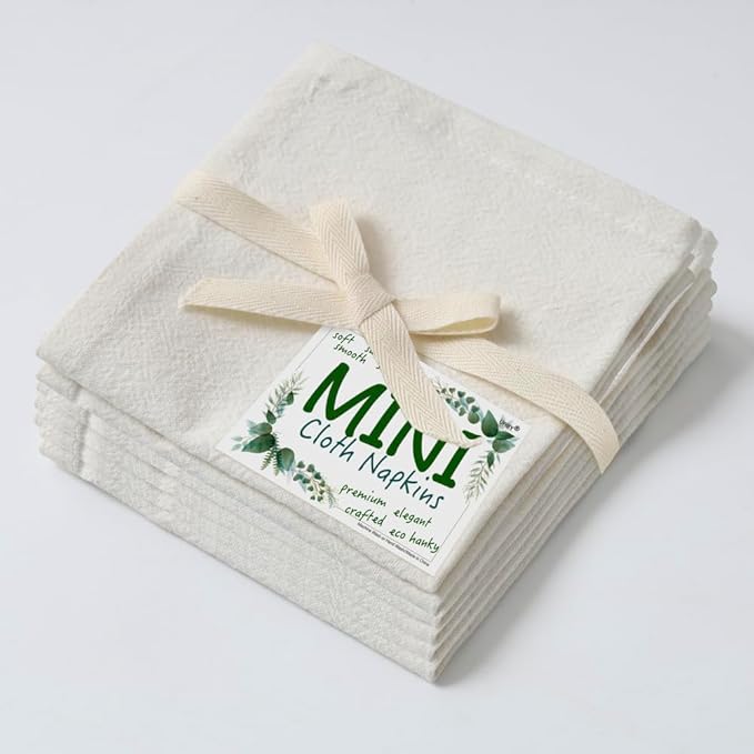 Urby Eco Hanky 10x10in Reusable Linen/Cotton Napkins. Small Cloth Napkins. Eco Friendly. Ideal Use As Kids Napkins for Lunch. Dinners. Occasions Like Weddings,Birthday,Cocktail Parties. (WH,6pk)