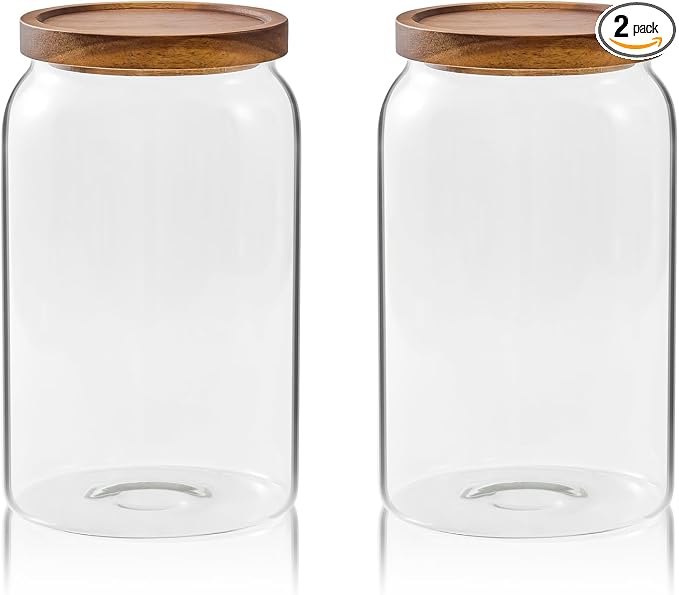 Sweejar Large Glass Candy Jars with Wooden Lids, 1 Gallon Glass Jar with Lid, Sugar/Flour Storage Containers, Big Glass Canisters with Airtight Lid