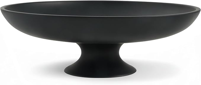 Black Concrete Fruit Bowl, Large Decorative Pedestal Bowl for Kitchen Counter, Modern Centerpiece Bowl for Coffee Table, Entryway Key Catch All Bowl, Black Home Decor