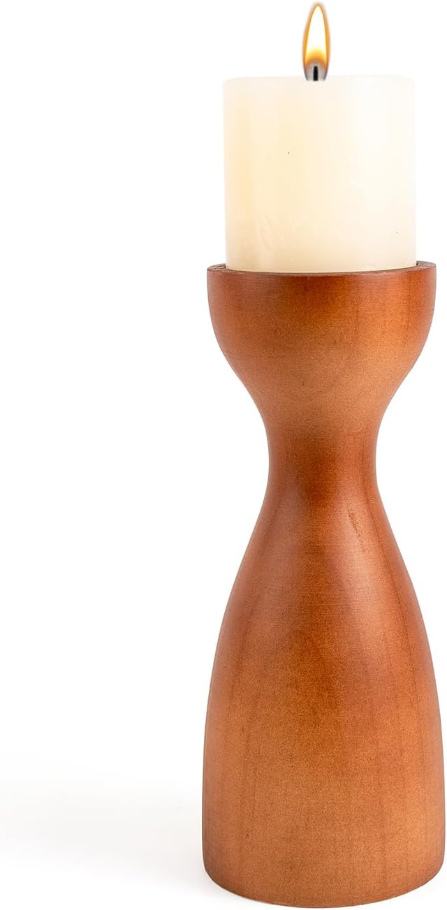 Farmhouse Wooden Candle Holders for Pillar Candles, Brown Rustic Wood Pillar Candle Stands Table Centerpiece Decor for Fireplace, Living, and Dining Room (Brown)