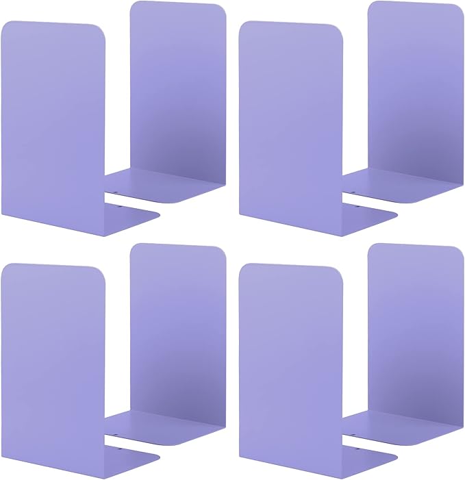 Book Ends, Bookends for Shelves, Home, Office, Metal Book Stopper for Books, Metal Bookend Supports, Modern Minimalist Style Decorative Bookend, Purple (4Pair/8Pcs)