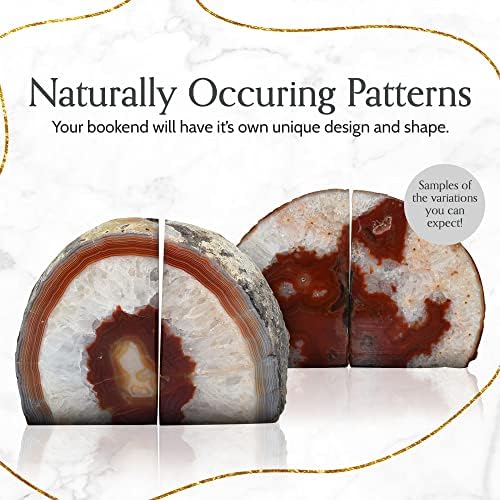 Nature's Decorations Agate Bookends - A Quality Brown Geode with Non-Skid Rubber Bumpers for Shelves, Office, Home Decor - Heavy Duty Cool Crystal Stone (4-6 LB)