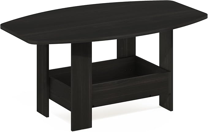 Furinno Simple Design Coffee Table, 2-Tier Modern Coffee Table with Lower Shelf, Round Corner Side Table, for Living Room, Bedroom, Home Office, Espresso