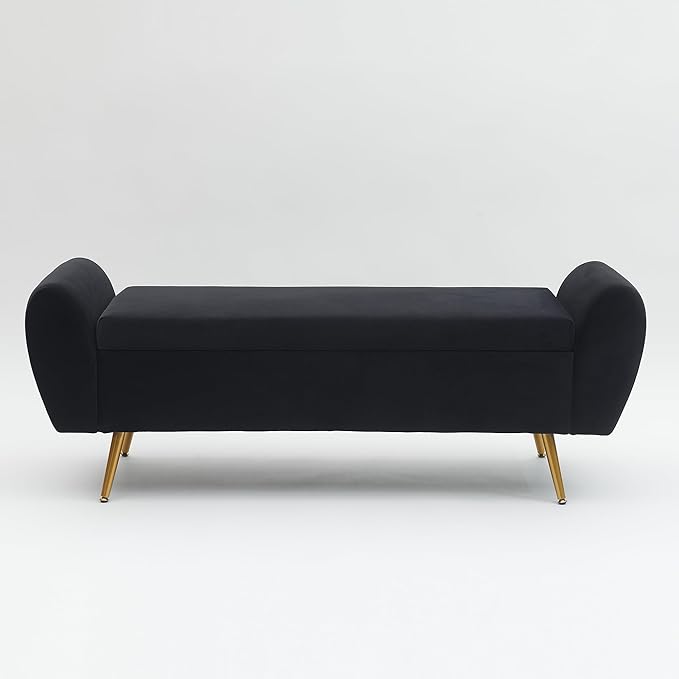 Storage Bench for Bedroom, 55" Extra Long Bench for King Size Bed, Modern Upholstered End of Bed Ottoman Bench with Arms for Entryway Living Room (Velvet, Black)