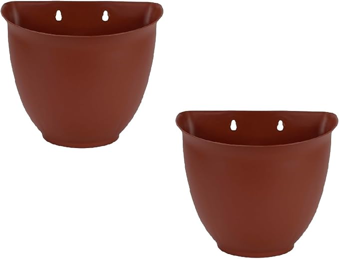 The HC Companies 8 Inch Garden Wall Planter - Plastic Hanging Plant Pot for Indoor Outdoor Flowers, Herbs, Clay Colored (Pack of 2)