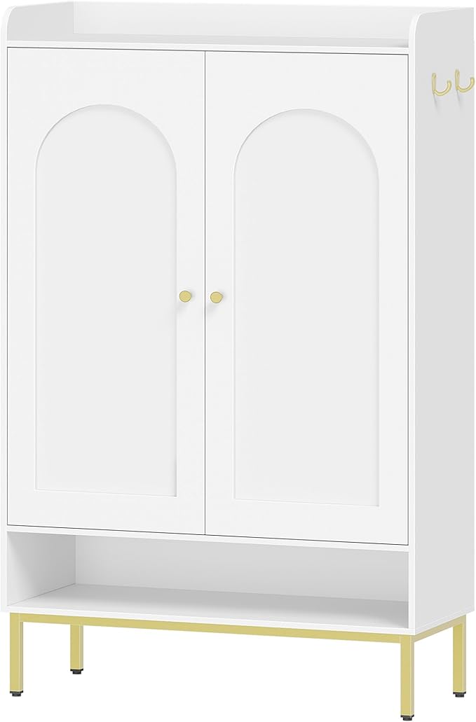 Hzuaneri Shoe Cabinet with Doors, 7-Tier Shoe Storage Cabinet with Adjustable Shelves, Wooden Shoes Organizer Cabinets with Top Storage Layer, 28-32 Pairs, for Entryway, Hallway, White SR68703A