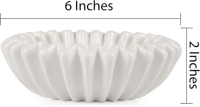 Small Ceramic Bowl Ivory Decorative Bowl, Modern Home Decor Centerpiece 6 Inches Key Jewelry Ruffle Fluted Scalloped Bowl