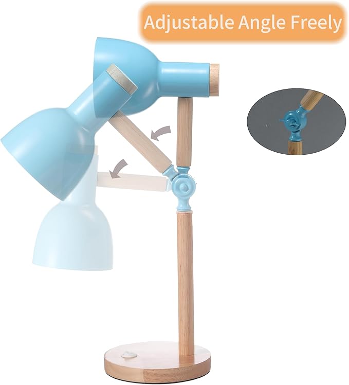 Desk Lamp,Wooden Adjustable Tri-Color Table & Bedside Lamp for Office, Living Room, Bedroom & Kids Room (Blue)
