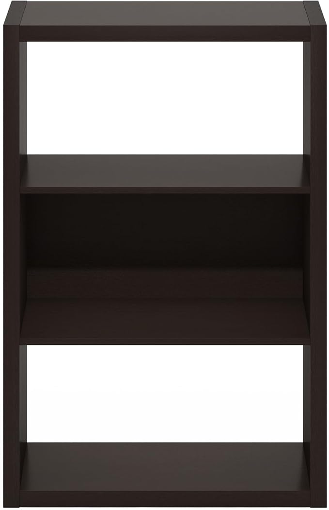 Furinno Viola Book Shelf, 3-Tier Bookshelf, Extra Thick Frame Bookcase with Open Shelf, Open Back Design, 11.3" x 23.2" x 35.9", for Living Room, Bedroom, Home Office, Black Dark Oak