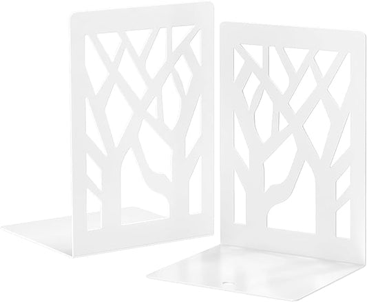 VFINE Withe Bookend 2-Piece, Tree Design Bookends for Shelves, Metal Book Ends for Desk, Decoration Stylish Bookshelf Bookends for Home Office School Supplies