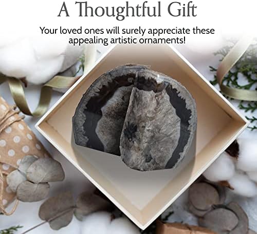 Nature's Decorations Black Agate Bookends – A+ Grade Geode Heavy Duty Decorative Stone Crystal for Shelves & Bookcases, Natural Polished Bookshelf Decor, 1 Pair 3-4Lbs